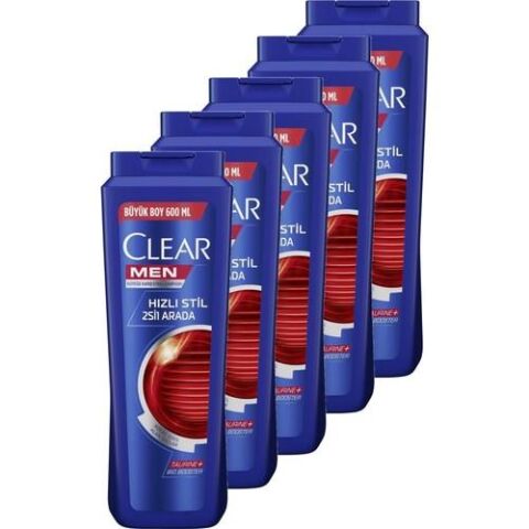 Clear Kepeğe Karşı Etkili Hızlı Stil 2'si 1 Arada Şampuan 600 ML x 5