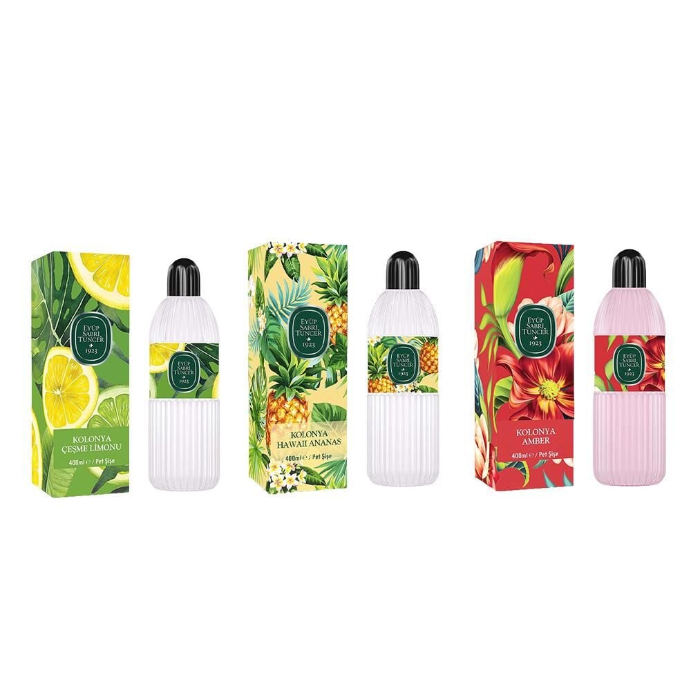 Eyüp Sabri Tuncer Kolonya Çeşme Limonu, Hawaii Ananas ve Amber Pet Şişe 400 ml