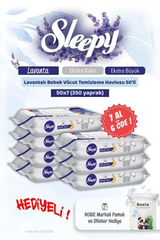 Sleepy 7 AL 6 ÖDE Lavantalı Bebek Vücut Temizleme Mendili 50'li ve Rosie pamuk