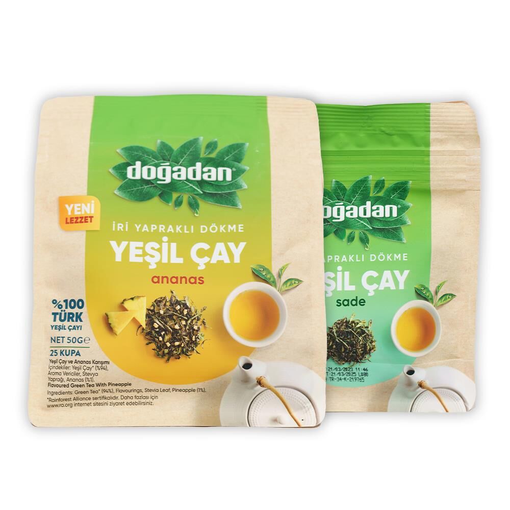 Doğadan Dökme Yeşil Çay Ananas 50 gr ve Sade 60 gr