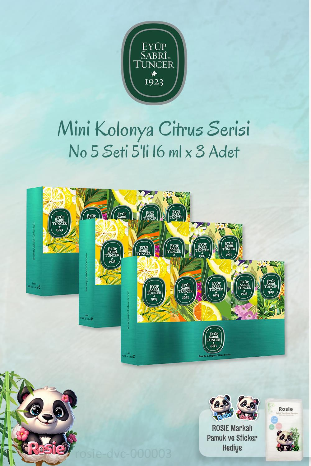 3'lü Eyüp Sabri Tuncer Mini Kolonya Citrus Serisi No 5 Seti 5'li 16 ml ve ROSIE Pamuk