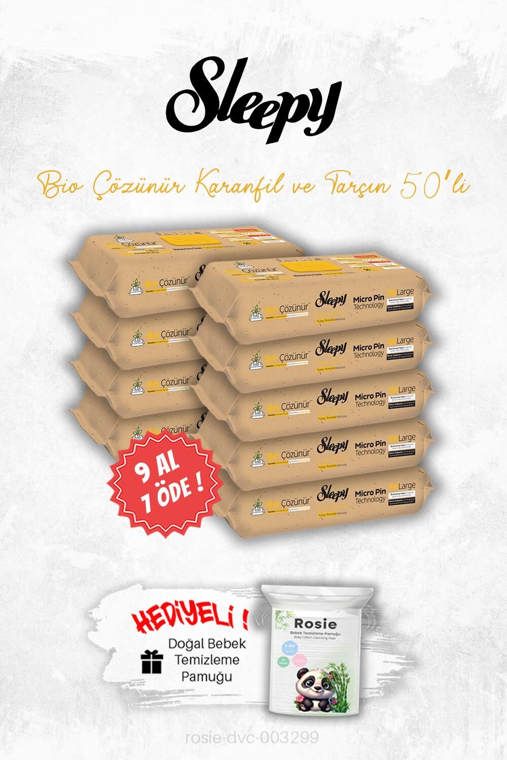 Bio Çözünür 9 AL 7 ÖDE Karanfil ve Tarçın Yüzey Temizleme Havlusu 50'li ve ROSIE