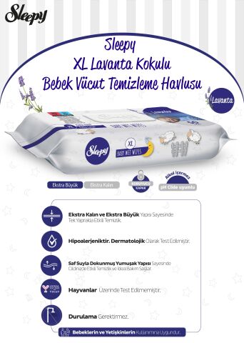 Sleepy 12 AL 11 ÖDE Lavantalı Bebek Vücut Temizleme Mendili 50'li  ve Rosie pamuk