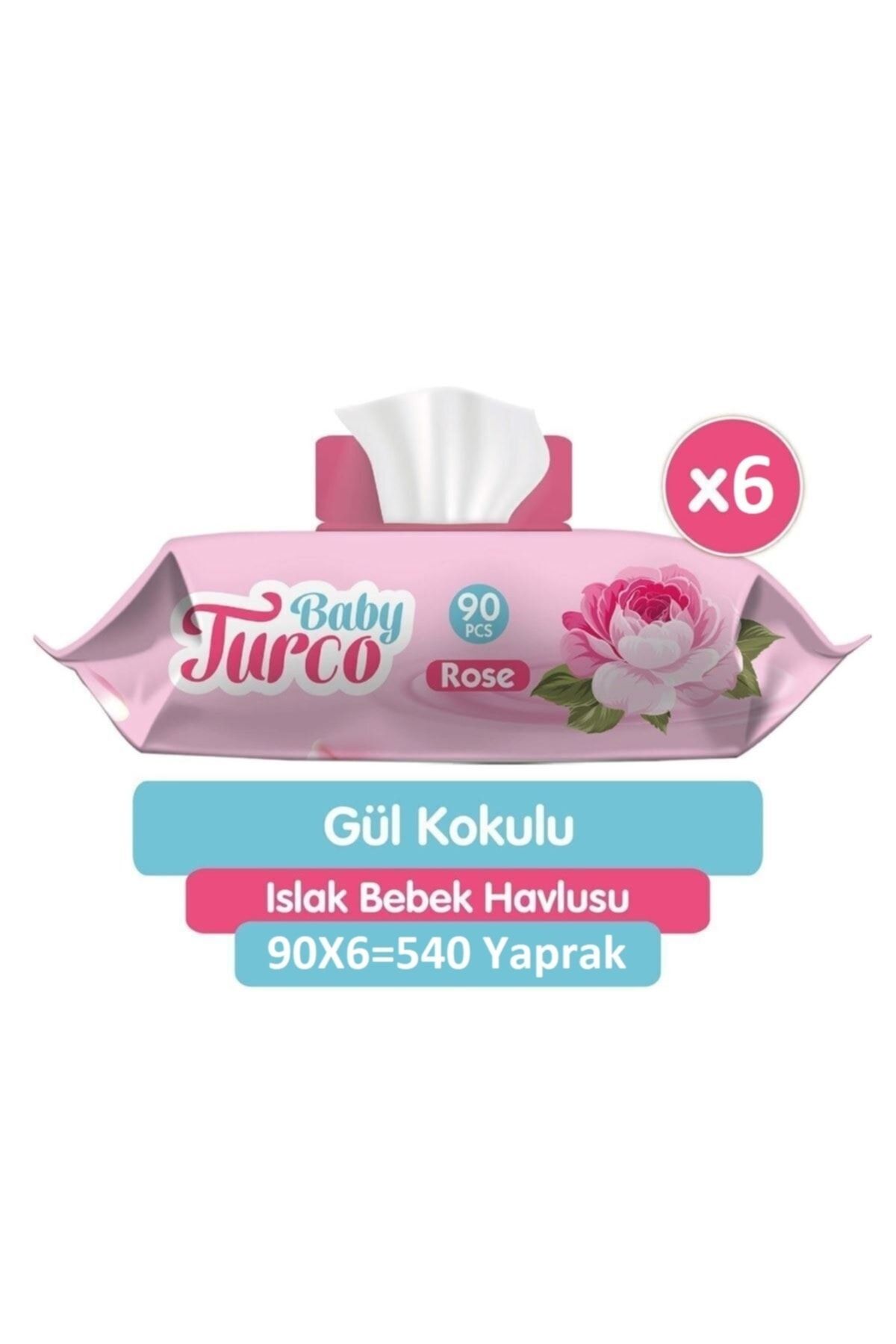Baby Turco Gül Kokulu Islak Bebek Havlusu 6x90 Adet