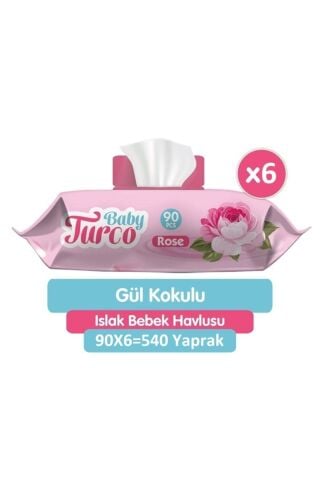 Baby Turco Gül Kokulu Islak Bebek Havlusu 6x90 Adet