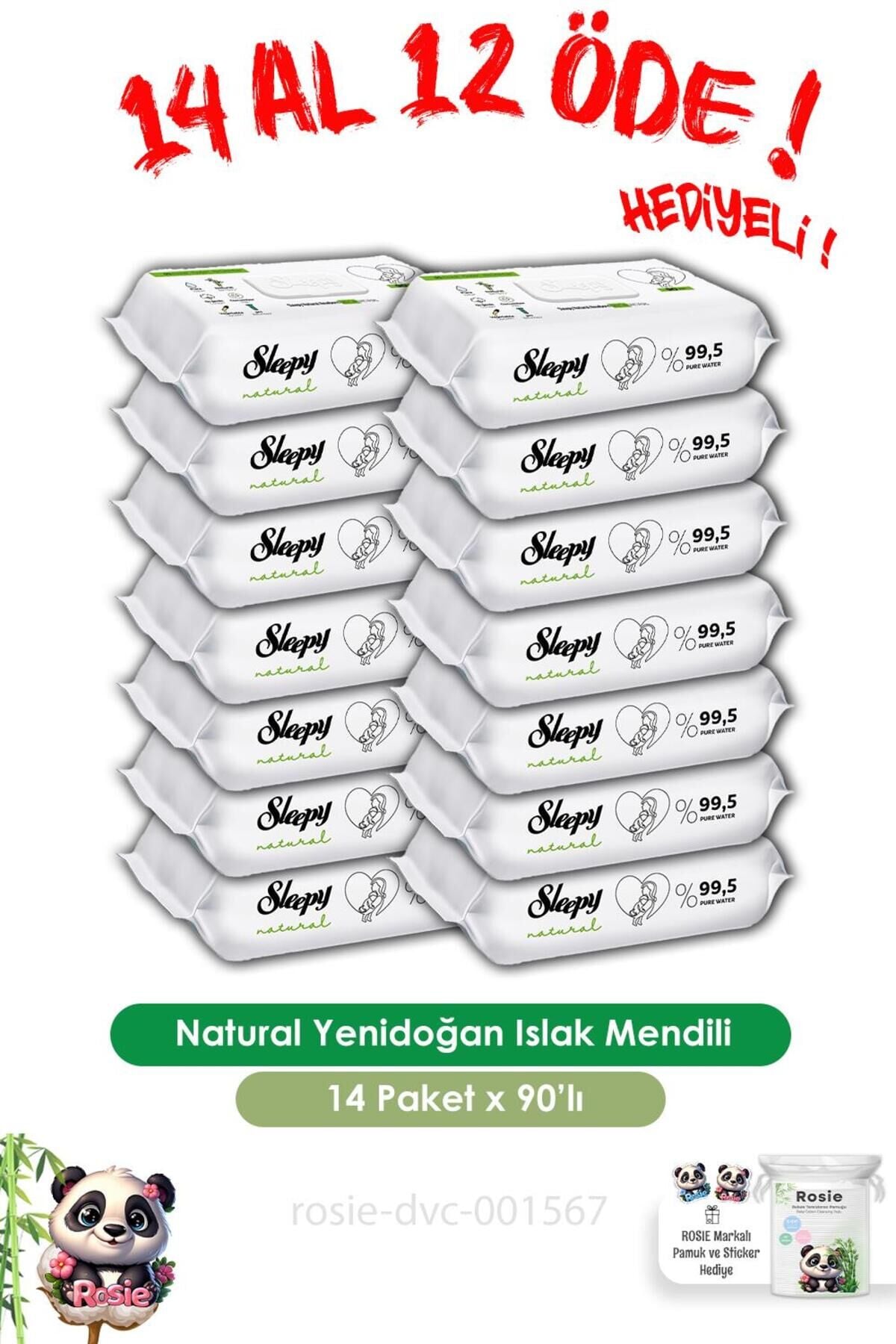 14 AL 12 ÖDE Sleepy 90'lı Natural Yenidoğan Islak Havlu ve ROSIE