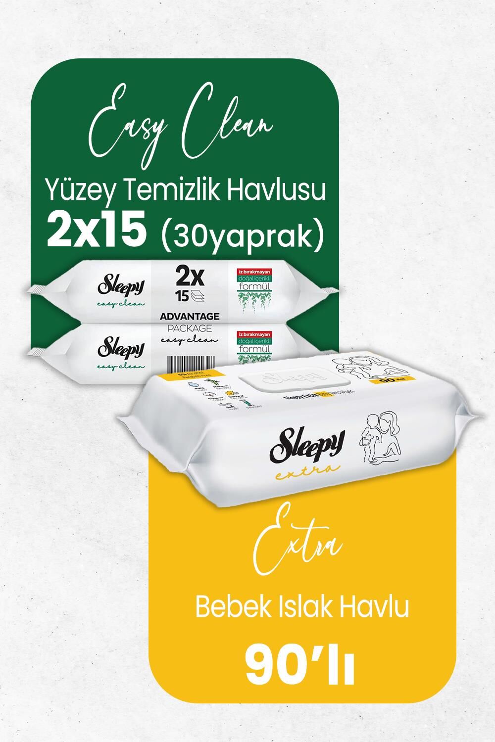 Sleepy Extra Islak Bebek Havlusu 90' lı ve Temizlik Havlusu 30' lu