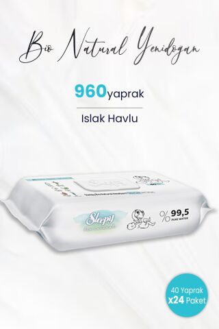 Sleepy Bio Natural Yenidoğan Islak Havlu 40'lı x 24 (960 yaprak)