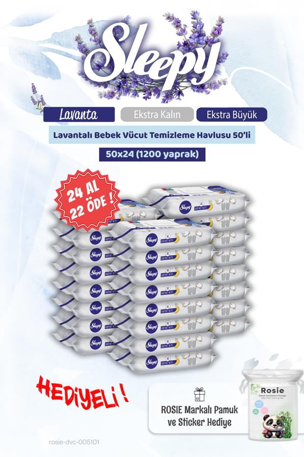 24 AL 22 ÖDE Lavantalı Bebek Vücut Temizleme Mendili 50'li ve Rosie Pamuk