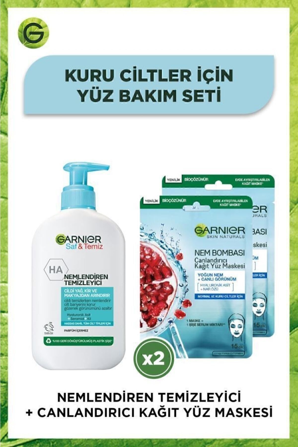 Saf& Temiz Nemlendiren Temizleyici 250 Ml + Nem Bombası Canlandırıcı Kağıt Maske X2