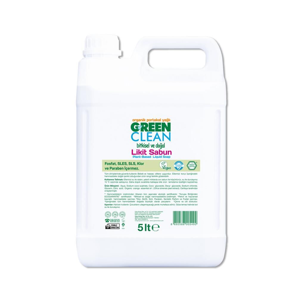 U Green Clean Organik Portakal Yağlı Bitkisel Likit Sabun 5 lt