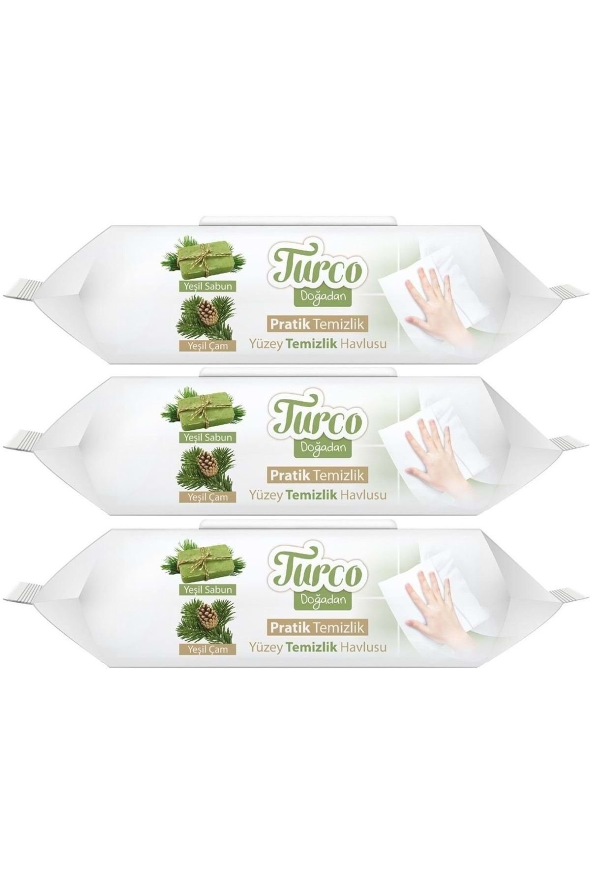 Baby Turco Turco Doğadan Pratik Yüzey Temizlik Havlusu 100 Yaprak Yeşil Sabun/Yeşil Çam (3 Lü Set) 300 Yaprak
