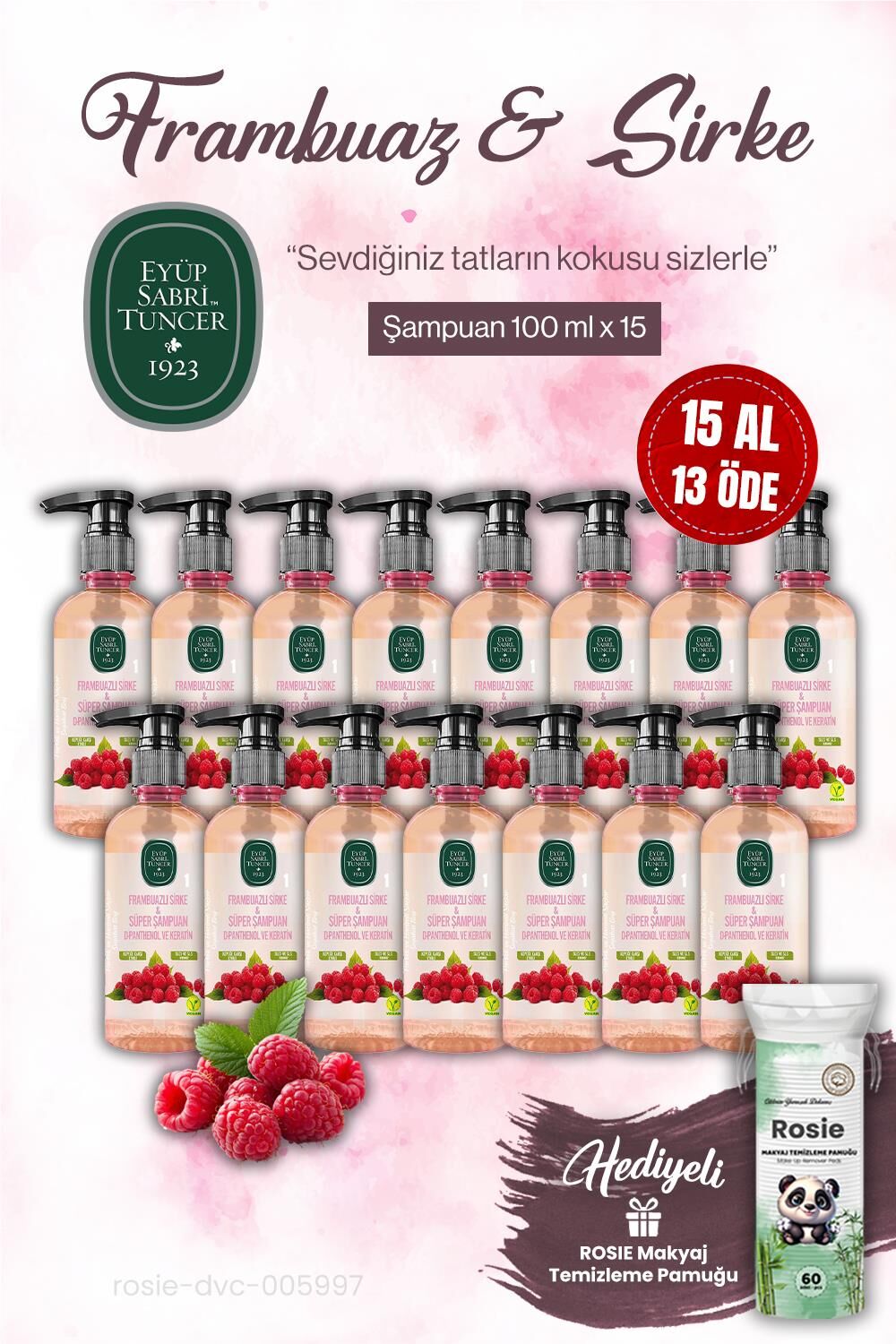 15 AL 13 ÖDE Sirke Şampuan Frambuazlı 100 ml, ROSIE makyaj pamuğu
