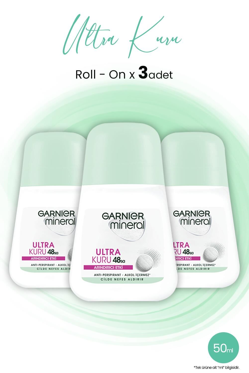 Garnier Mineral Ultra Kuru Roll-On 48 Saat x 3 Adet