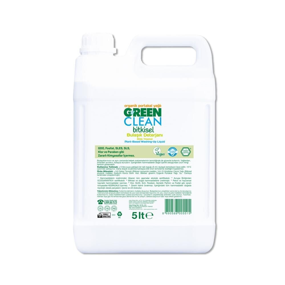 U Green Clean Organik Portakal Yağlı Bitkisel 5 lt Sıvı Bulaşık Deterjanı