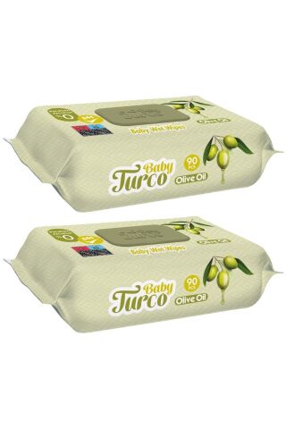 Baby Turco Islak Havlu Mendil 90 Yaprak Zeytinyağlı 2 Li Set 180 Yaprak