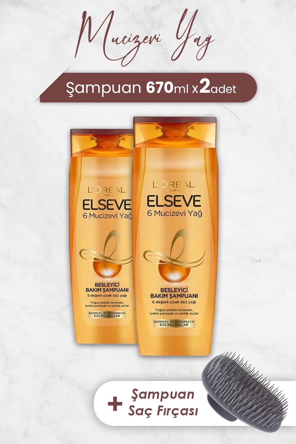Elseve Mucizevi Yağ Şampuan Amla 670 ml x 2 Adet ve Şampuan Fırçası