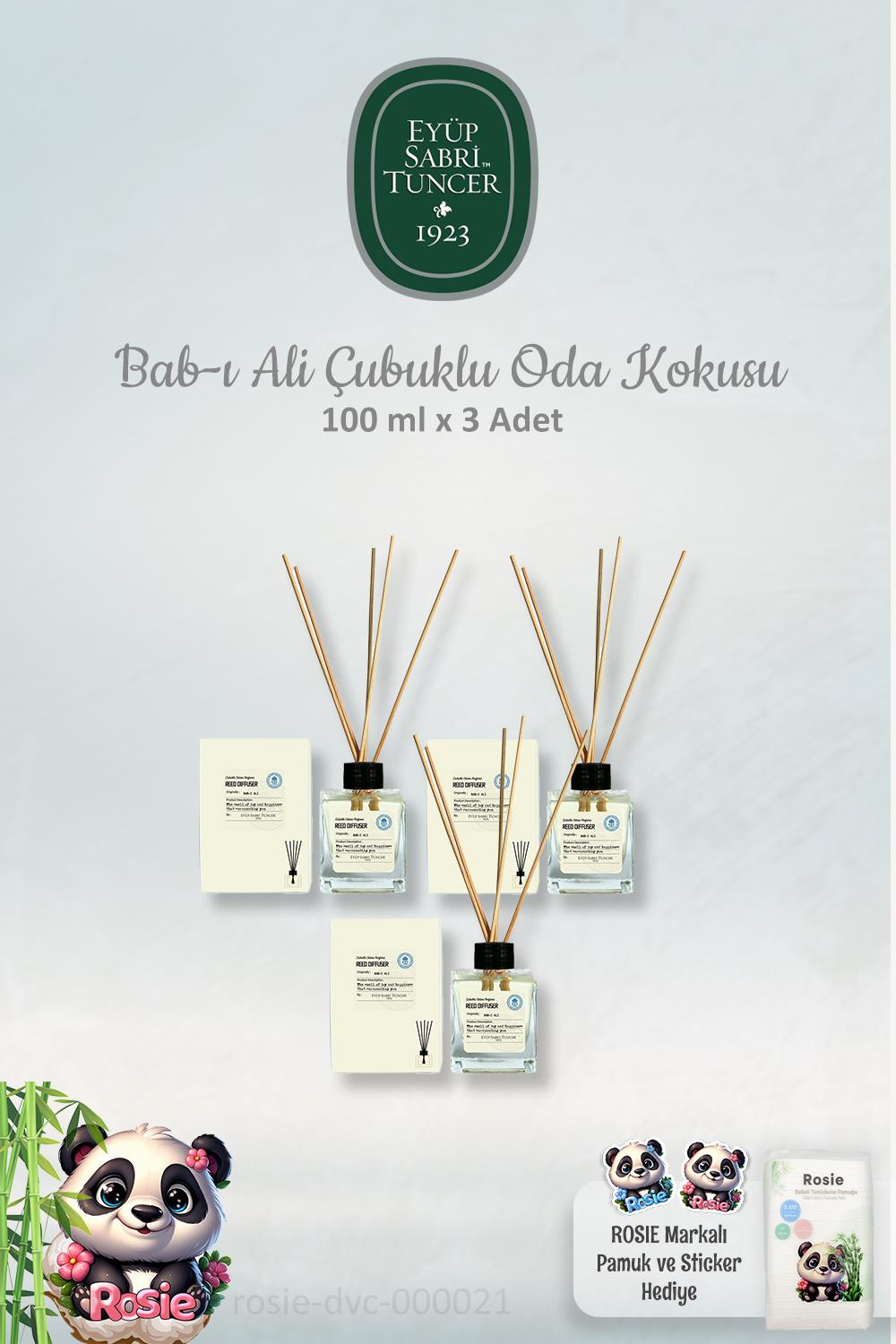 3'lü Eyüp Sabri Tuncer Bab-ı Ali Çubuklu Oda Kokusu 100 ml ve %100 Doğal Pamuk