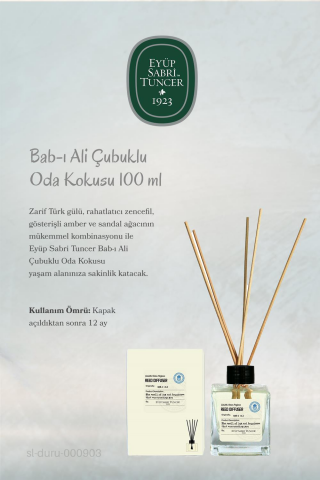 3'lü Eyüp Sabri Tuncer Bab-ı Ali Çubuklu Oda Kokusu 100 ml ve %100 Doğal Pamuk