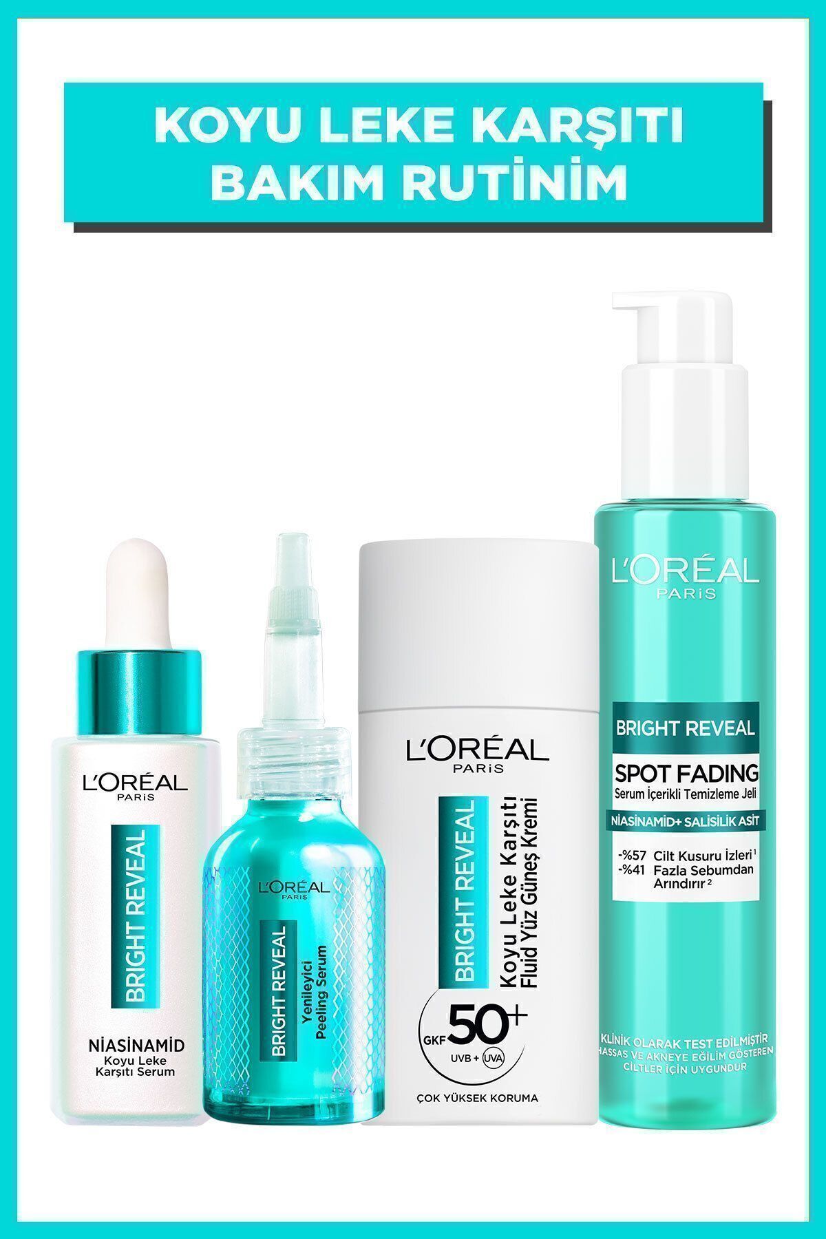 Bright Reveal Koyu Leke Karşıtı Cilt Bakım Seti & SPF 50+ Koyu Leke Karşıtı Yüz Güneş Kremi