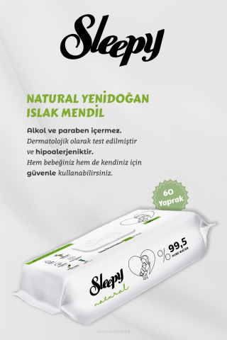 Sleepy Natural Yenidoğan Islak Bebek Havlusu 7 AL 6 ÖDE 60'lı ve Bebe Pamuğu