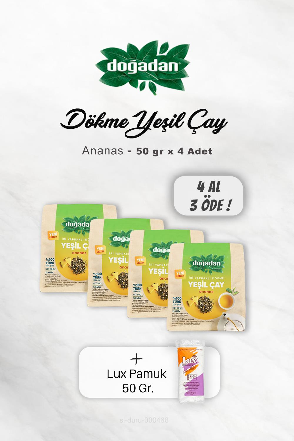 4 AL 3 ÖDE Doğadan Dökme Yeşil Çay Ananas 50 gr, Pamuk