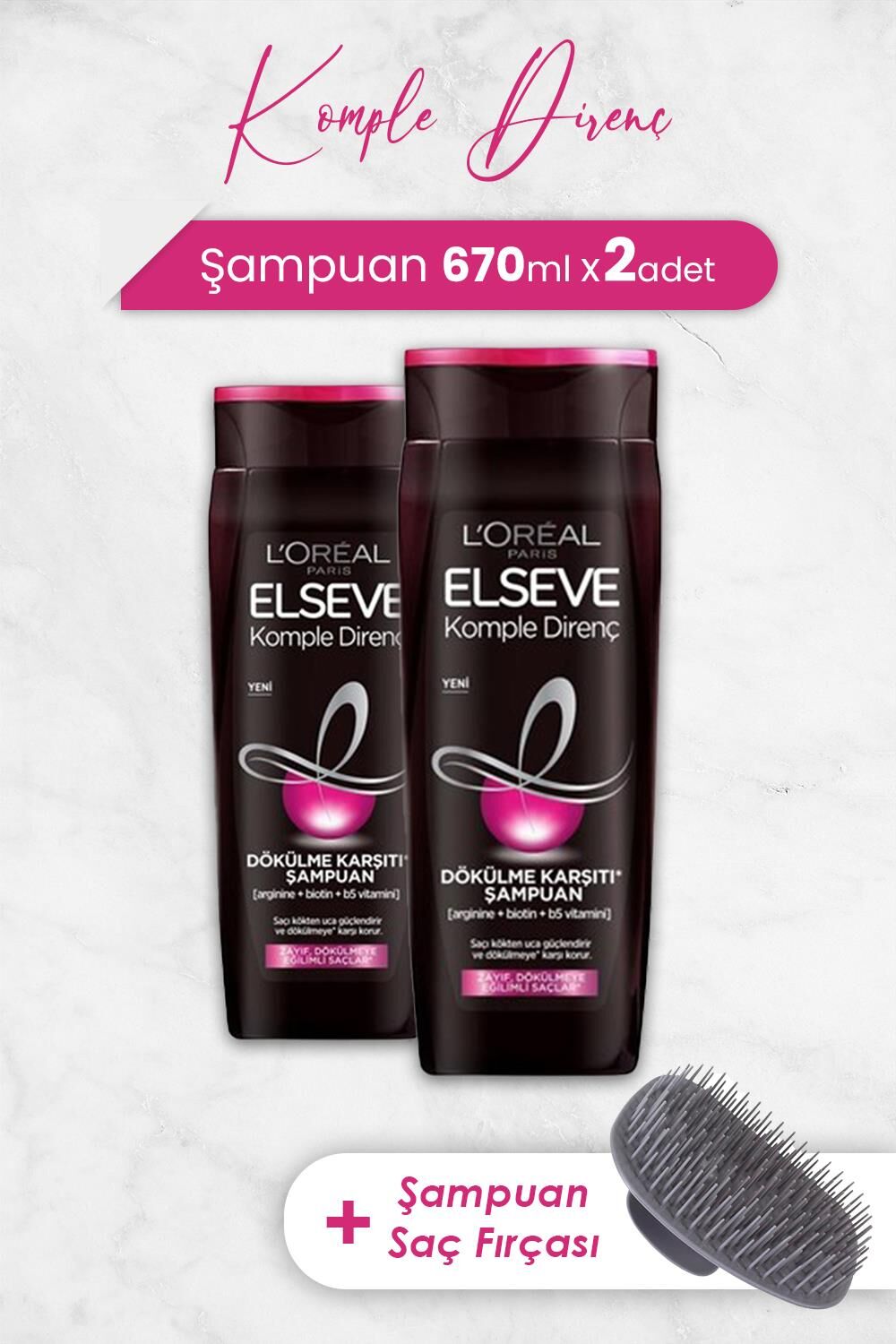 Elseve Komple Direnç Şampuan 670 ml x 2 Adet ve Şampuan Fırçası