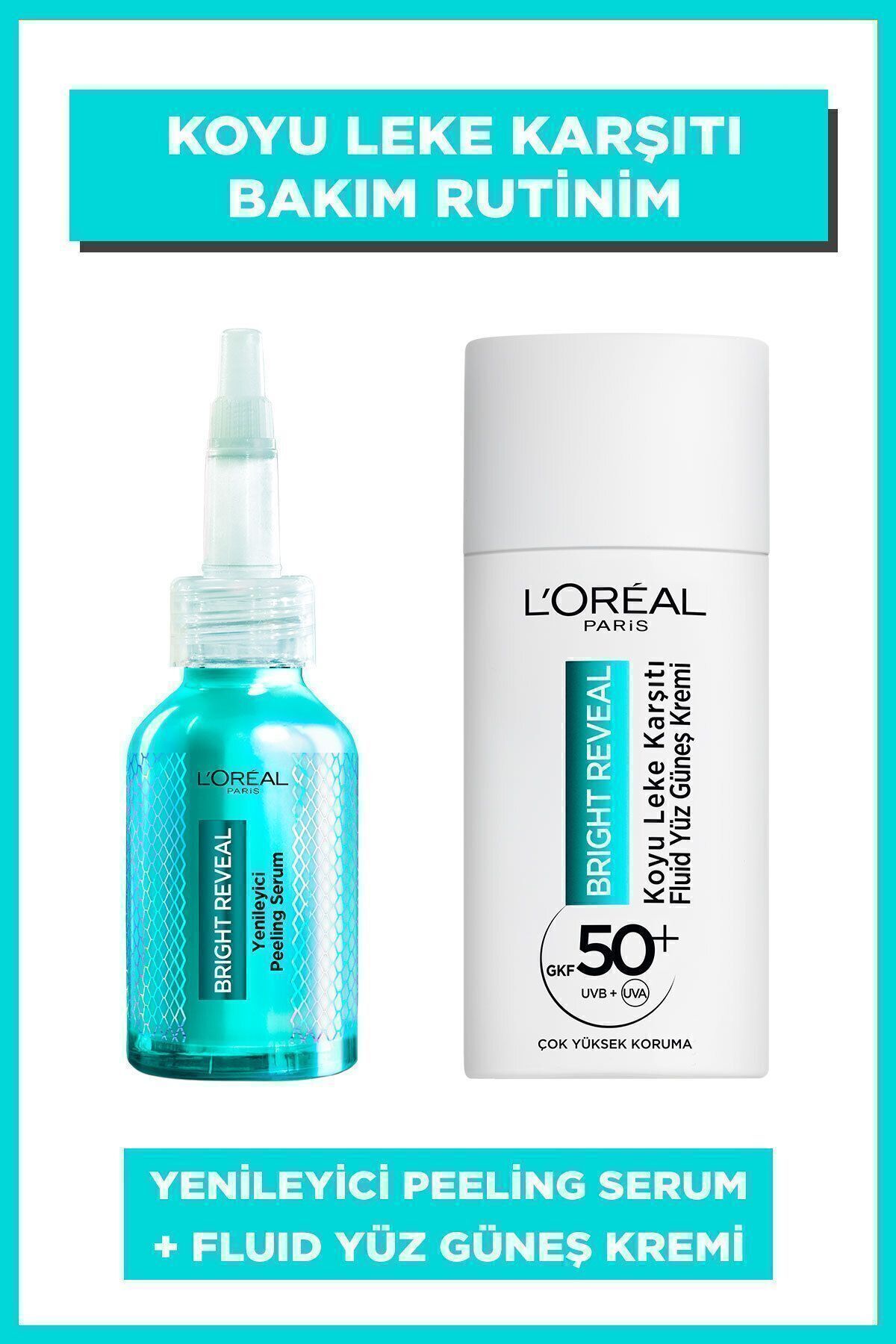 Bright Reveal SPF 50+ Koyu Leke Karşıtı Yüz Güneş Kremi & Yenileyici Peeling Serum Seti