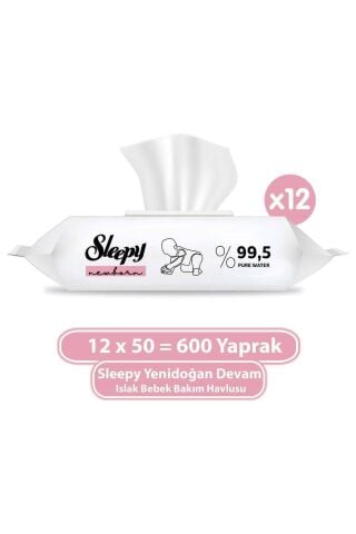 Sleepy Yenidoğan Devam Islak Bebek Bakım Havlusu 12x50 (600 Yaprak)