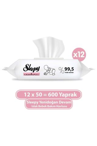 Sleepy Yenidoğan Devam Islak Bebek Bakım Havlusu 12x50 (600 Yaprak)