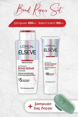 Elseve Bond Repair Şampuan 200 ml, Bakım Kremi 150 ml ve Şampuan Fırçası