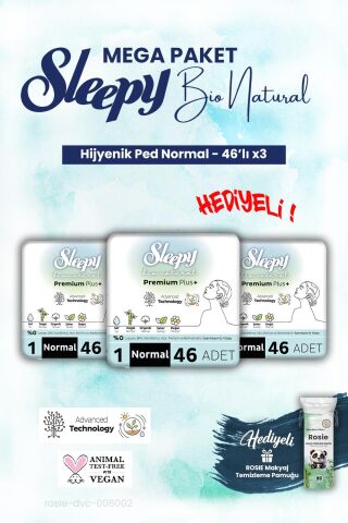 Sleepy 3'lü Bio Natural Hijyenik Ped Mega Paket Normal 46'lı ve ROSIE makyaj pamuk