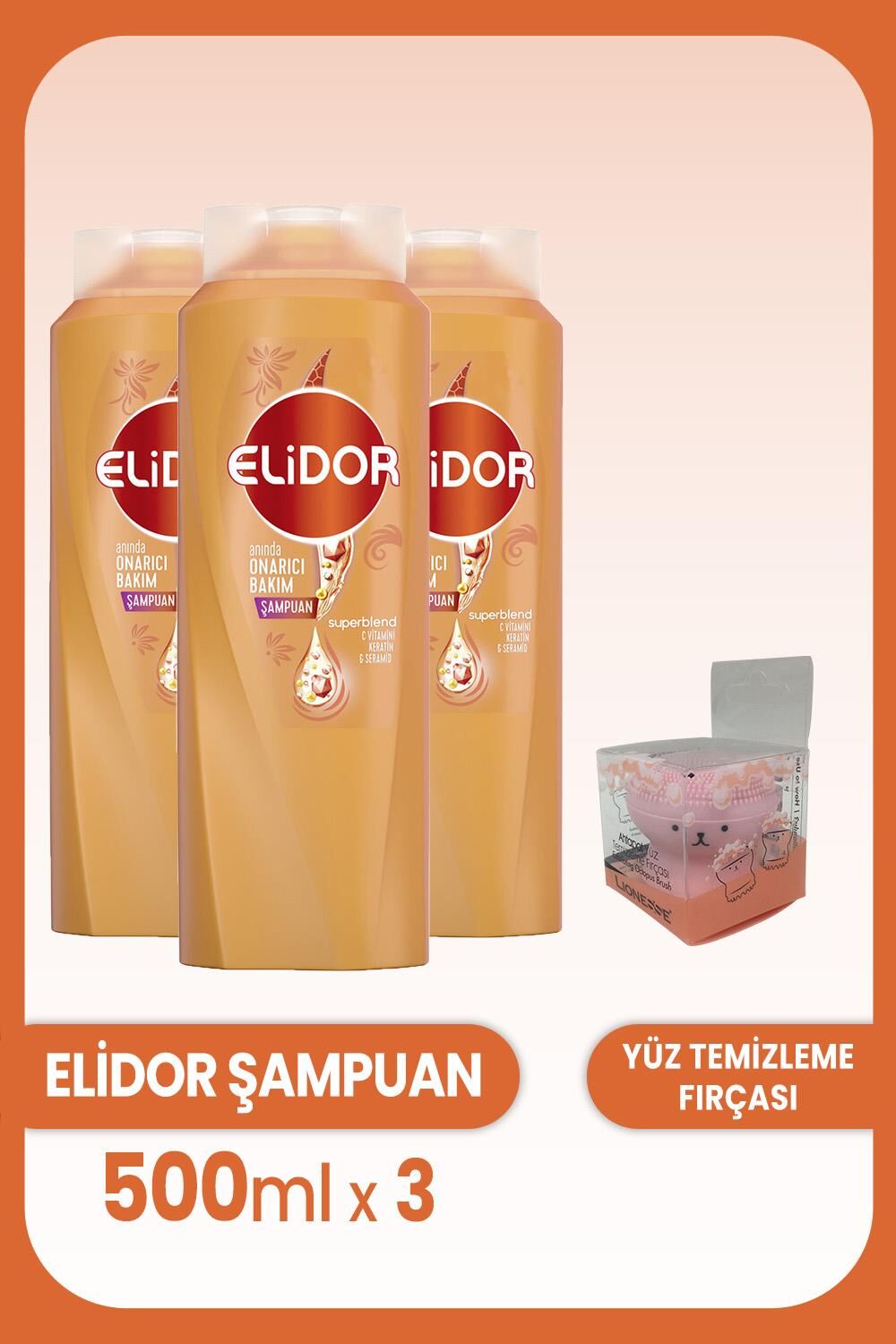 Elidor Superblend Şampuan Onarıcı Bakım 500 ml x 3 Adet ve Yüz Fırçası