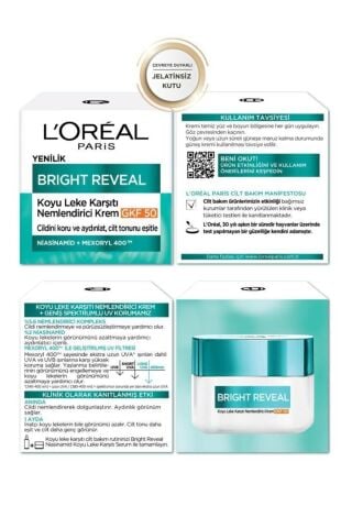 Bright Reveal Koyu Leke Karşıtı, Cilt Tonu Eşitleyici Spf50 Nemlendirici Krem Niasinamid 50ml
