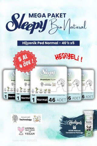 Sleepy Mega Paket Bio 5 AL 4 ÖDE Hijyenik ped 46'lı Normal ve ROSIE makyaj pamuğu