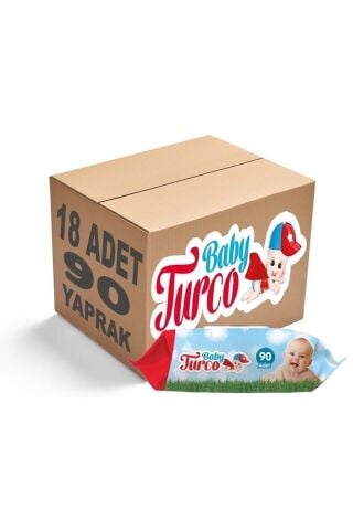 Baby Turco Islak Havlu Mendil Klasik 90 Yaprak 18 Li Set Plastik Kapaklı 1620 Yaprak