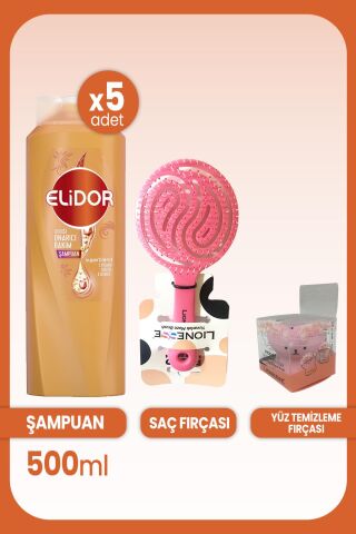 Elidor Superblend Şampuanı Anında Onarıcı 500 ml x 5 Adet ve Saç ve Yüz Fırçası