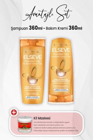 Elseve Mucizevi Yağ Hindistan Cevizi Bakım Kremi, Şampuan 360 ml ve Kil Maskesi