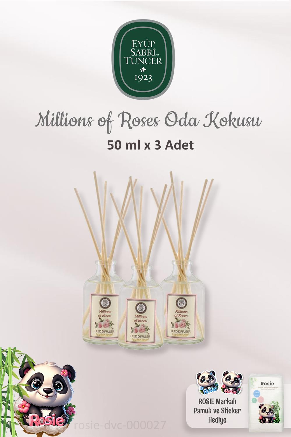 Eyüp Sabri Tuncer 3 Adet Millions of Roses Çubuklu Koku 50 ml ve ROSIE Pamuk