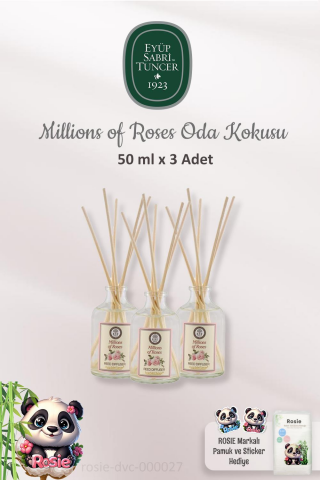 Eyüp Sabri Tuncer 3 Adet Millions of Roses Çubuklu Koku 50 ml ve ROSIE Pamuk