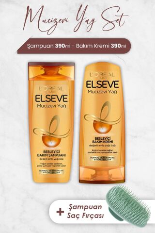 Elseve Mucizevi Yağ Şampuan Amla 390 ml, Bakım Kremi 390 ml ve Şampuan Fırçası