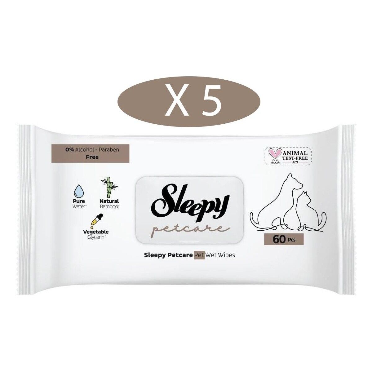 Petcare Evcil Hayvan Islak Havlusu 60LI x 5 Adet (300 Yaprak)