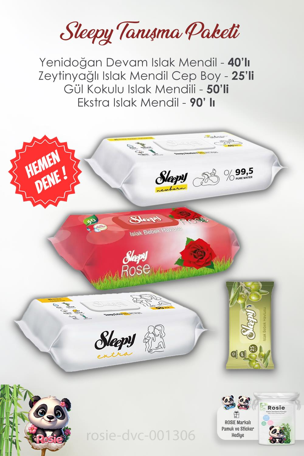 Sleepy Yenidoğan Islak Bebek Mendili Seti 4'lü ve ROSIE