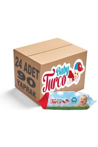 Baby Turco Islak Havlu Mendil Klasik 90 Yaprak 24 Lü Set Plastik Kapaklı 2160 Yaprak
