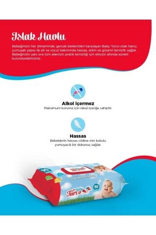 Baby Turco Islak Havlu Mendil Klasik 90 Yaprak 24 Lü Set Plastik Kapaklı 2160 Yaprak