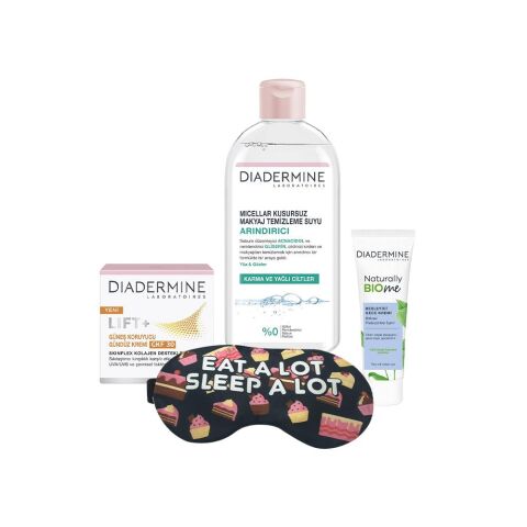 DIADERMINE Makyaj Temizleme Suyu, Gece Kremi, Gündüz Kremi ve Uyku Bandı Hediyeli