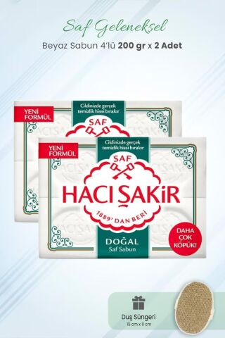 Hacı Şakir Saf Geleneksel Beyaz Sabun 800 gr x 2 Adet ve Duş Süngeri