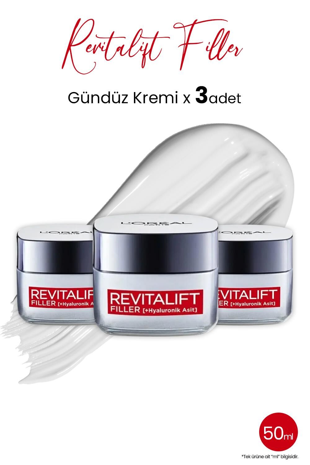 Loreal Paris Revitalift Filler Hyaluronik Asit Gündüz Kremi 50 ml x 3 Adet