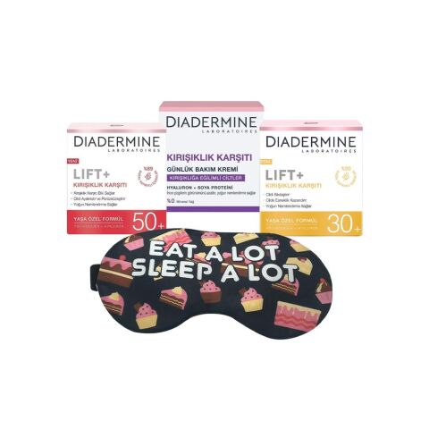 Diadermine Günlük Bakım Kremi, Kırışıklık Karşıtı Krem 50+ ve 30+, Uyku Bandı Hediyeli