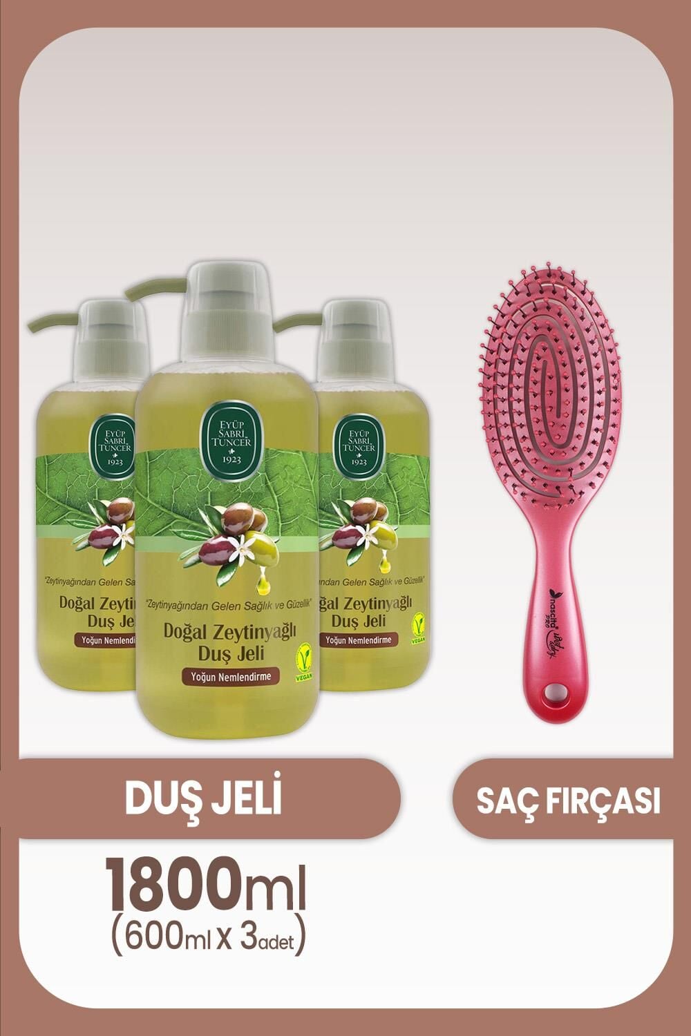 Eyüp Sabri Tuncer Zeytinyağlı Duş Jeli 600 ml x 3 Adet ve Saç Fırçası